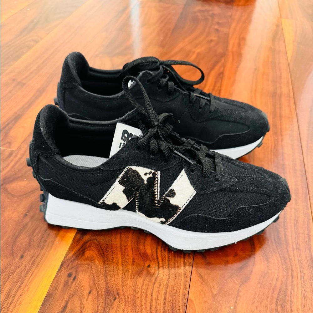 New Balance Black 327 Sneakers with White Cow-Print